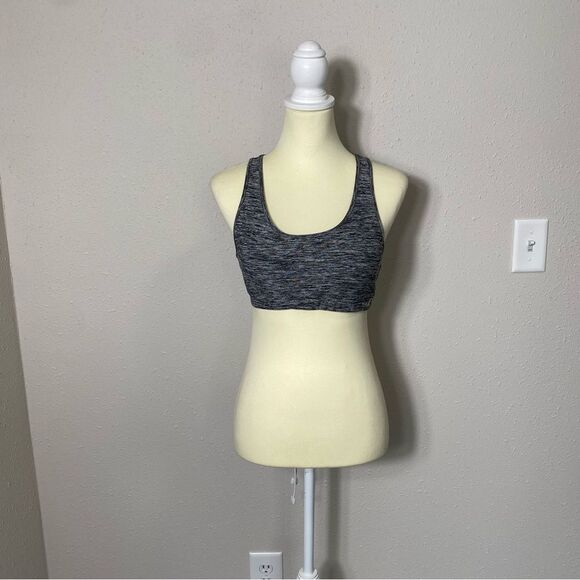 Holister Open Back Chriscross Black & Gray Spacedye Spots Bra Women's Size M - Picture 12 of 15
